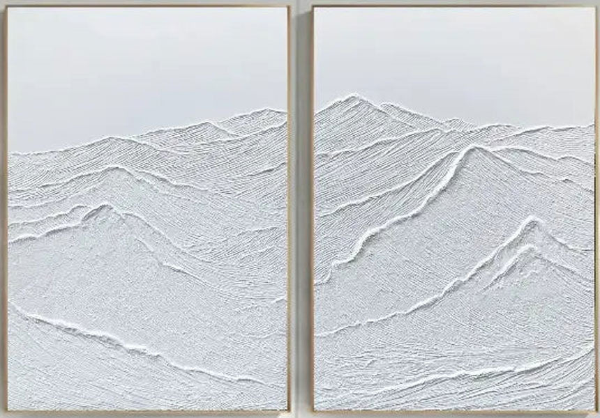 Set of 2 Textured Mountain Paintings | Minimalist Plaster Art Duo #JJ 424