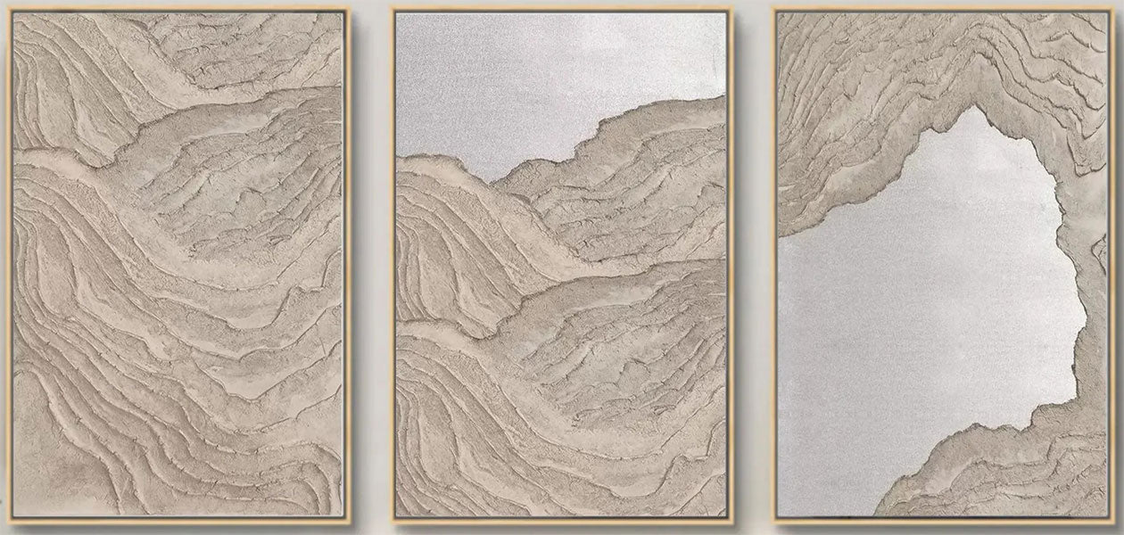 Large Wall Art Set of 3 Beach Art -Abstract Coastal Painting  #JJ 282