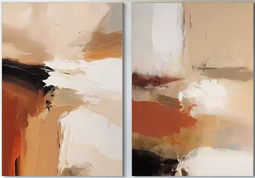 Warm Tone Abstract Paintings - Set of 2 | Modern Contemporary Art #JJ 070