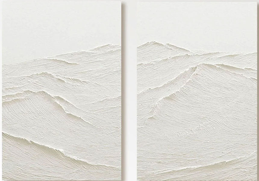 White Impasto Landscape Art | 2-Panel Textured Painting  #TC 183