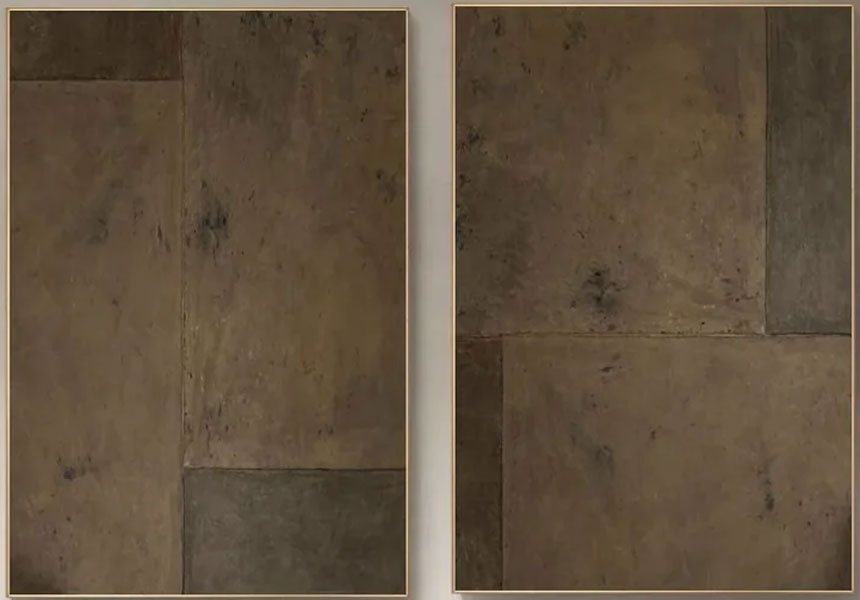 Geometric Abstraction Wall Art Set - Textured Brown Painting | #TC 046