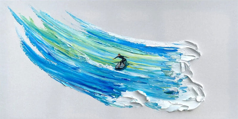 Blue White Textured Rowing Abstract Art - Modern Serene Water Decor Painting #JJ 188