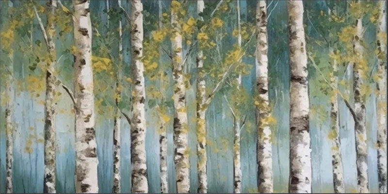 Large Panoramic Birch Painting | Abstract Forest Wall Decor #JJ 335