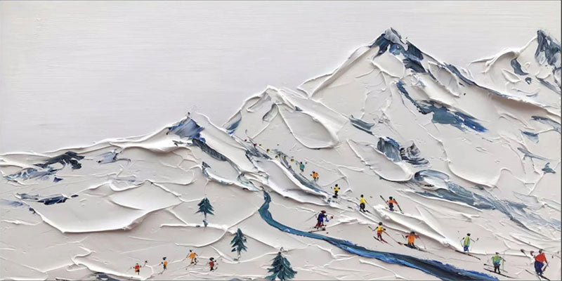 Skiing Artwork – Textured Snow Mountain Canvas Wall Art #JJ 396