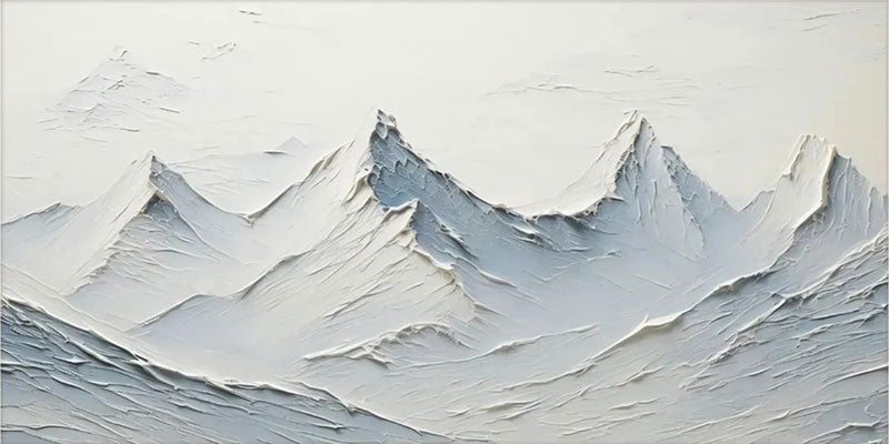 Icy Blue & White Mountain Art - Textured Horizontal Canvas #JJ 378