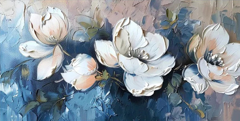 Abstract Serene Floral Wall Art | Blue & White Hand-Painted #JJ 303