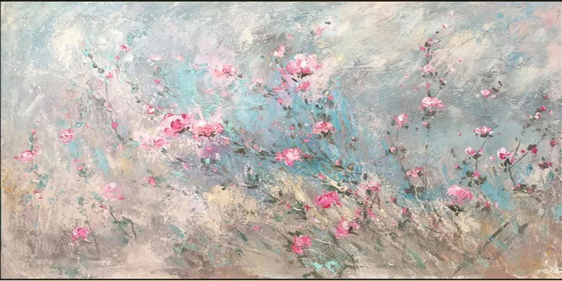 Abstract Floral Decor Painting - Pink Romantic Art #JJ 102
