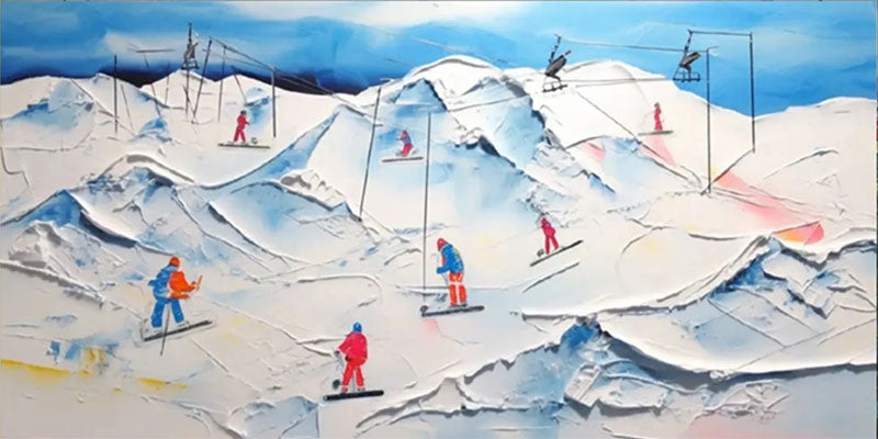 Abstract Skiing Landscape Painting | Large Textured Ski Art #JJ 390