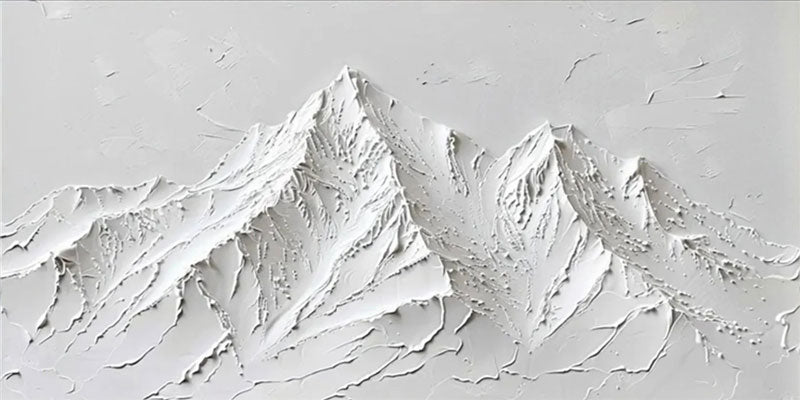 White Minimalist Textured Mountain Wall Art – Handmade Canvas #JJ 412