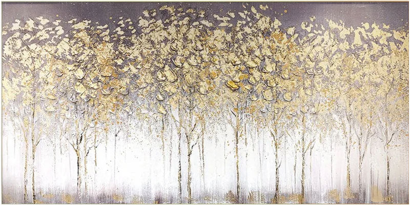 Textured Gold Tree Painting | Large Panoramic Abstract Forest Art #JJ 100