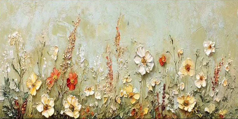 Textured Floral Meadow Painting - Colorful Wildflower Art #TB 003