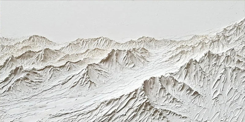 White Minimalist Wall Art – Layered Mountain Textured Canvas #JJ 409