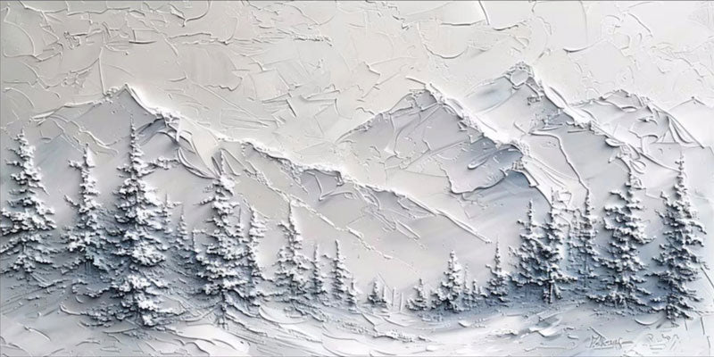 Snow Mountain Wall Art – Handmade Textured Winter Landscape #JJ 400
