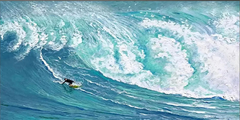 Teal White Textured Surfing Abstract Oil Painting for Wall Decor #JJ 1