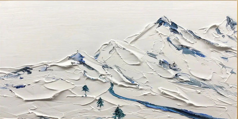 Large Abstract Mountain Painting | Blue & White Textured Art #JJ 387