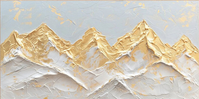 Golden White Abstract Mountain Textured Landscape Oil Painting #JJ 352
