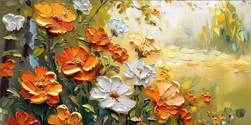 Textured Orange & White Flower Art | Original Impasto Painting #JJ 299