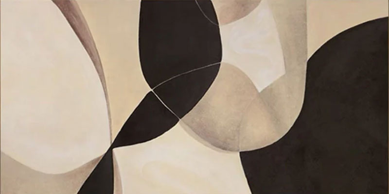 Modern Abstract Geometric Art - Beige and Black Painting  #TB 006