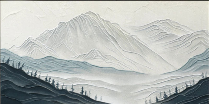 Abstract Blue Mountain Painting | Textured Landscape Wall Art #JJ 388