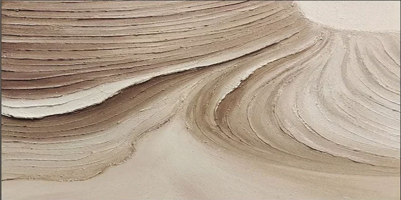 Textured Beige Abstract Oil Painting with Wave-Like Brushstrokes Wall Art  #TC 036