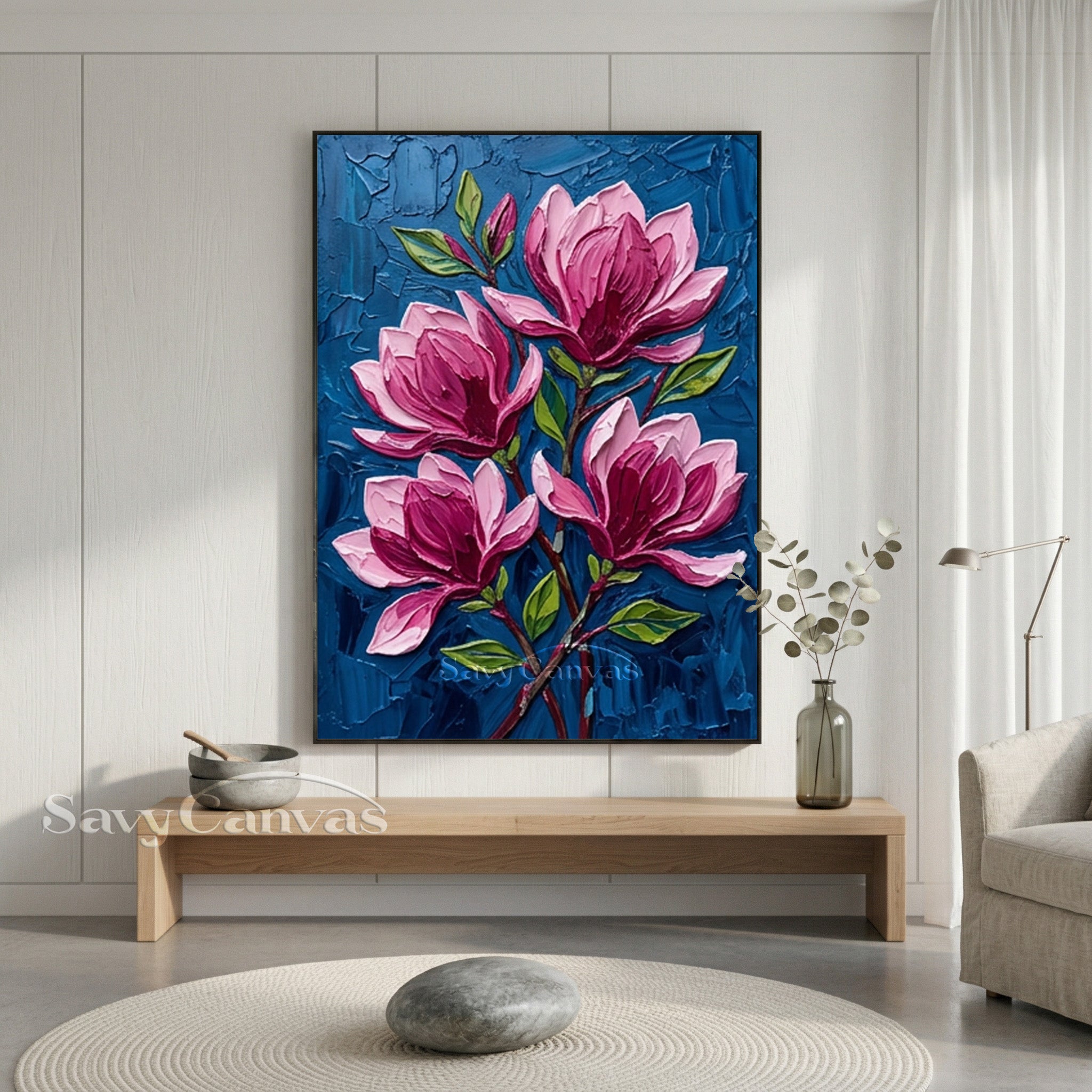 Large Pink Blossom Cluster Oil Painting | Handmade Textured Wall Art #SS 170