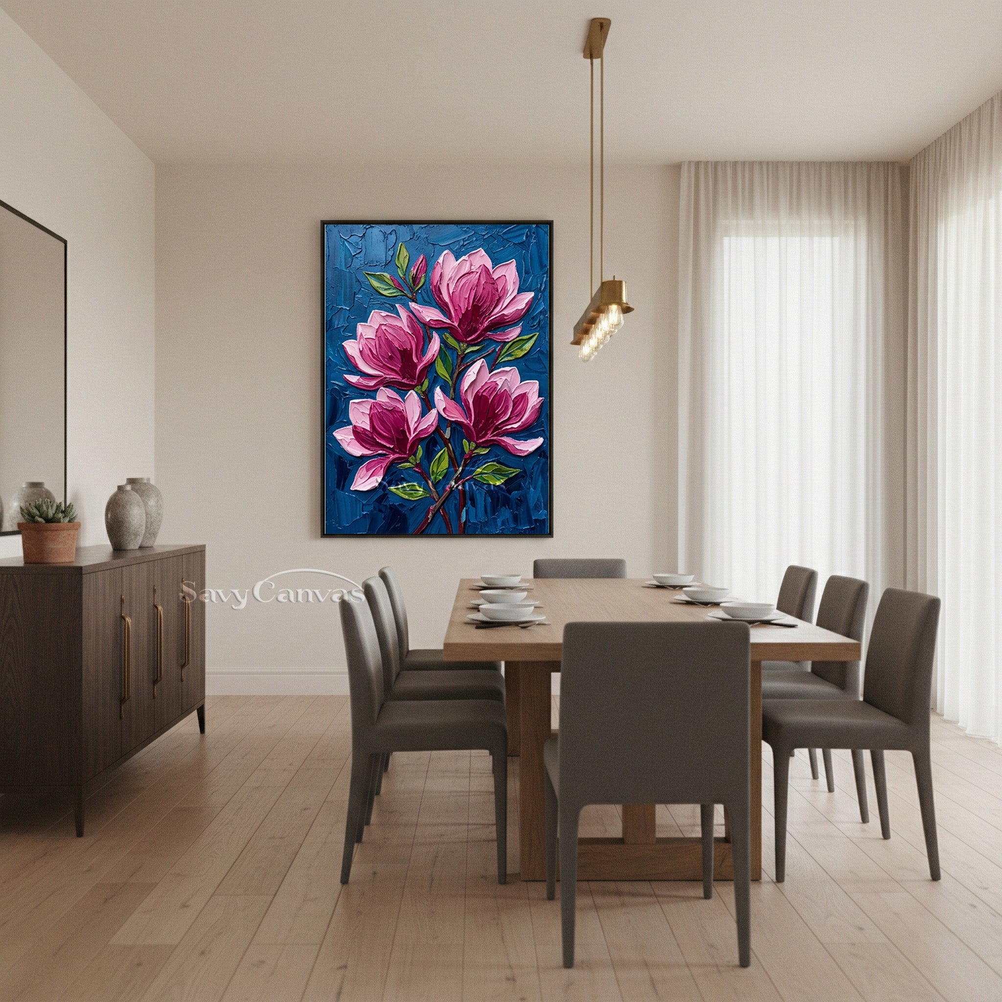 Large Pink Blossom Cluster Oil Painting | Handmade Textured Wall Art #SS 170