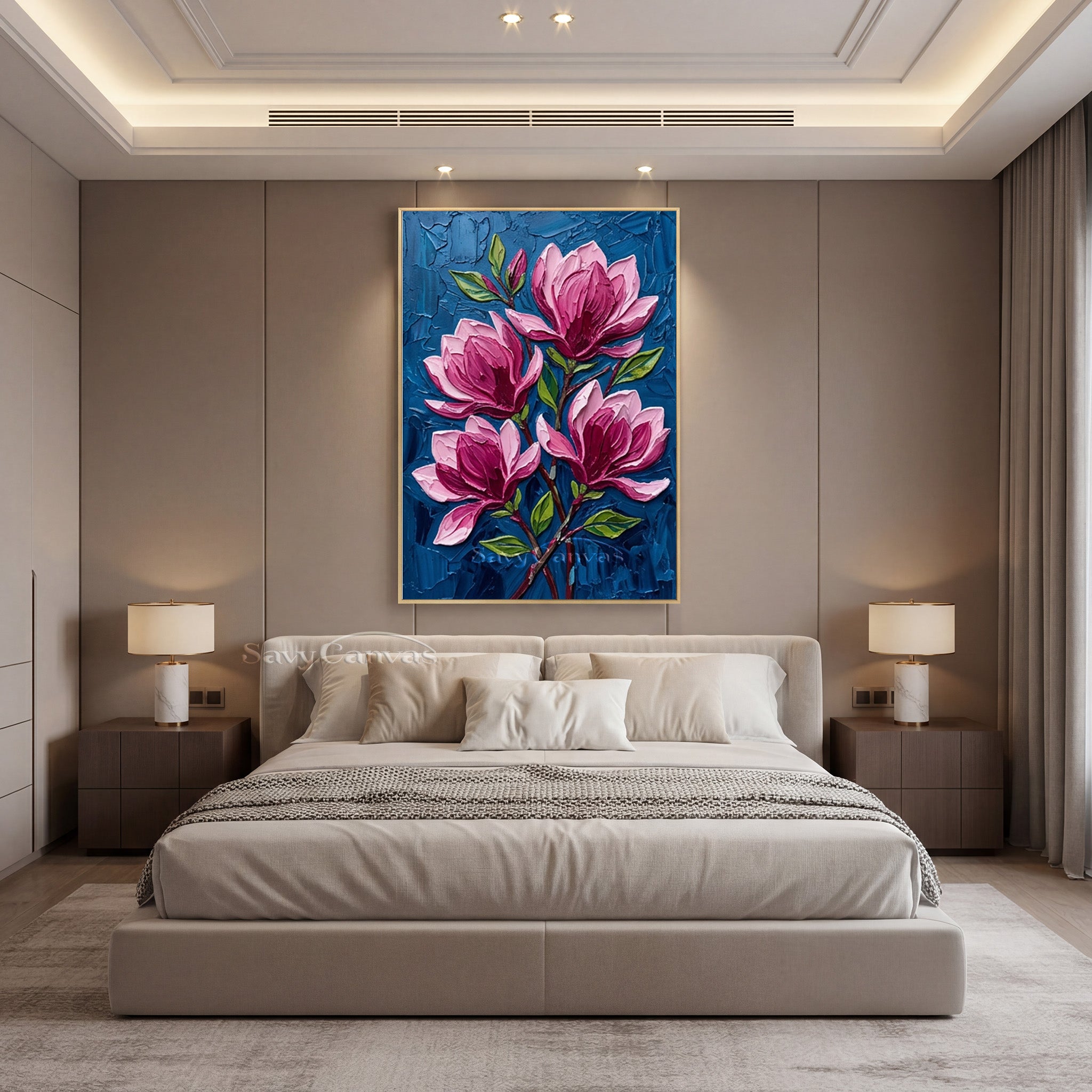 Large Pink Blossom Cluster Oil Painting | Handmade Textured Wall Art #SS 170