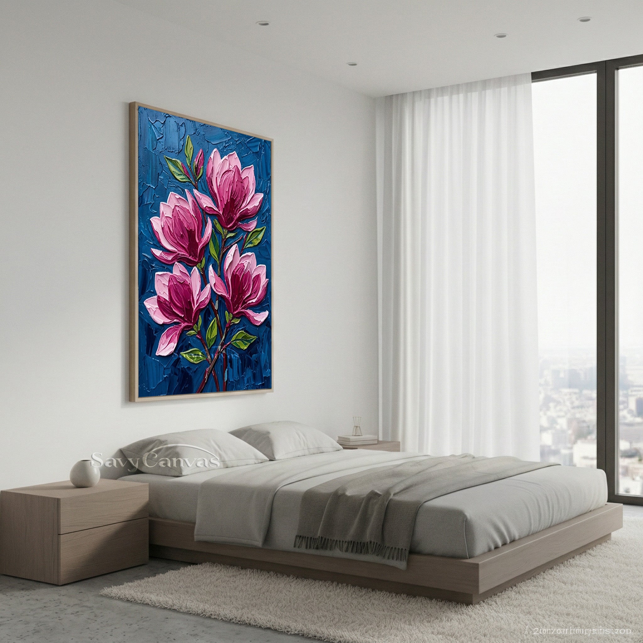Large Pink Blossom Cluster Oil Painting | Handmade Textured Wall Art #SS 170
