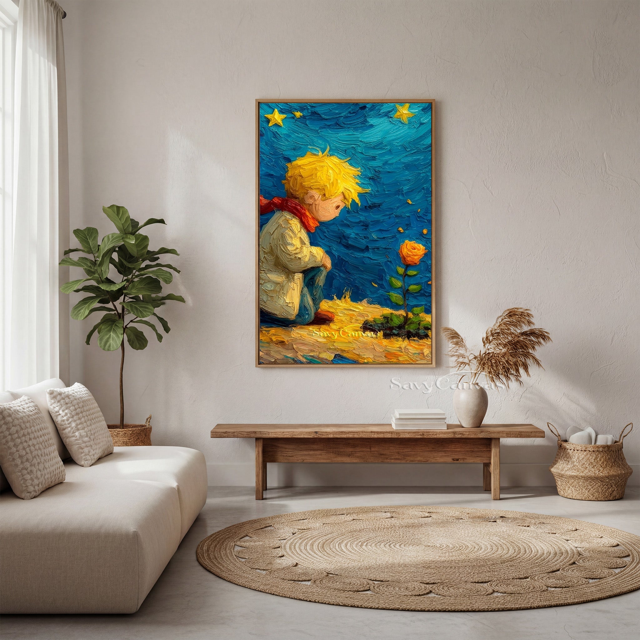 The Little Prince & Rose Impasto Oil Painting Wall Art #SS 171