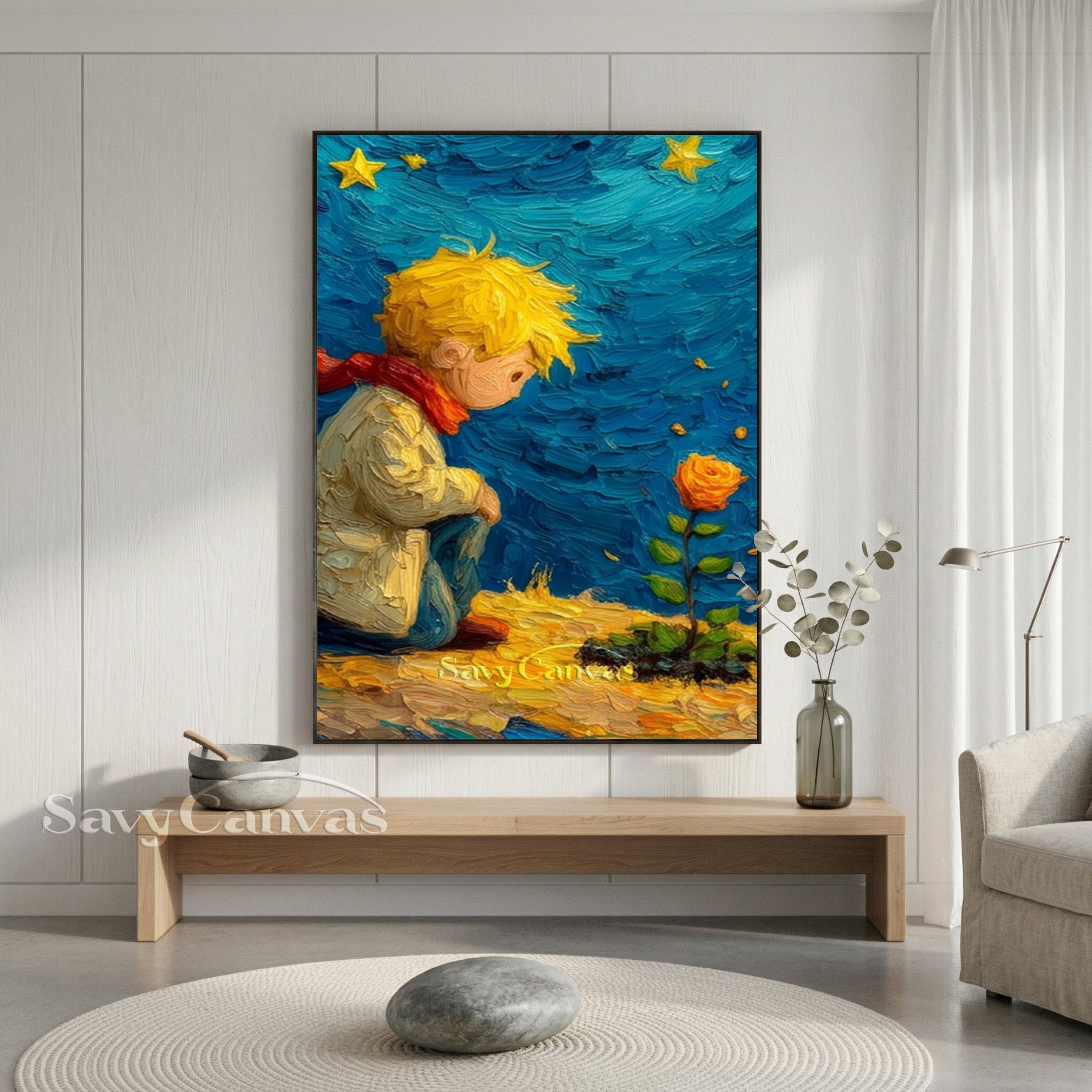 The Little Prince & Rose Impasto Oil Painting Wall Art #SS 171