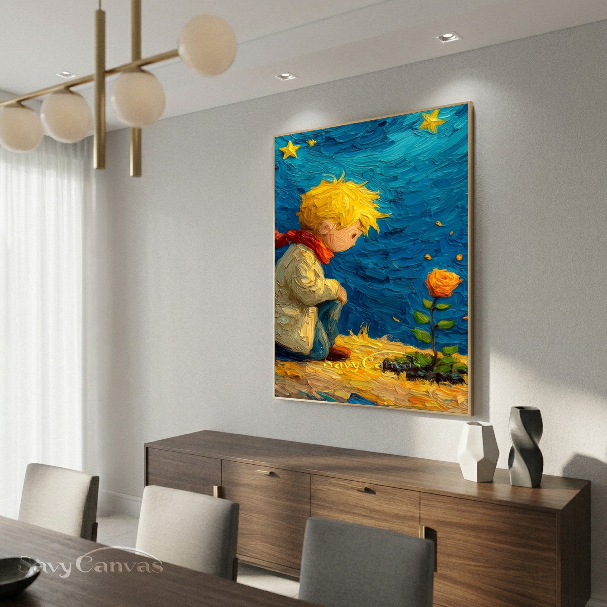 The Little Prince & Rose Impasto Oil Painting Wall Art #SS 171