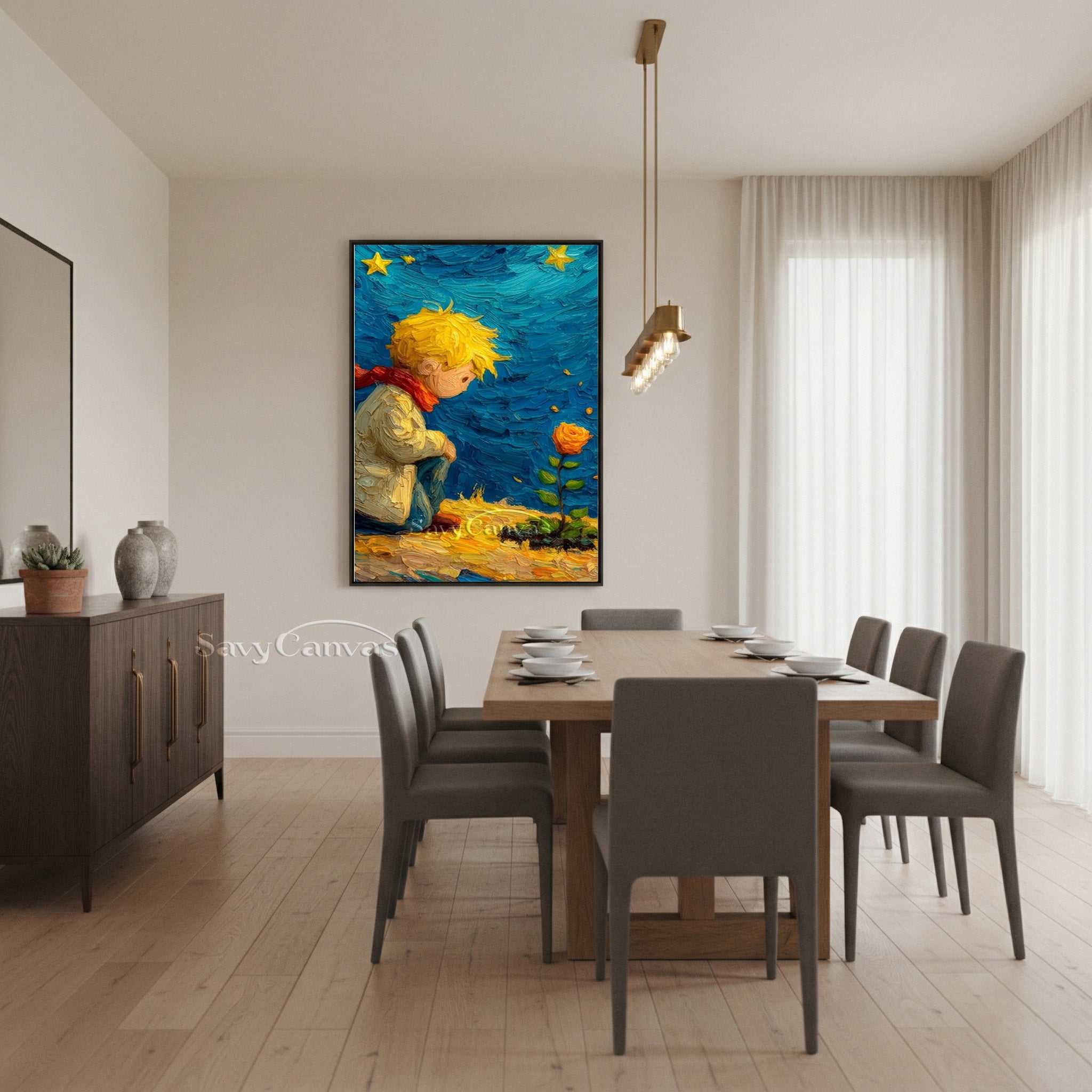 The Little Prince & Rose Impasto Oil Painting Wall Art #SS 171