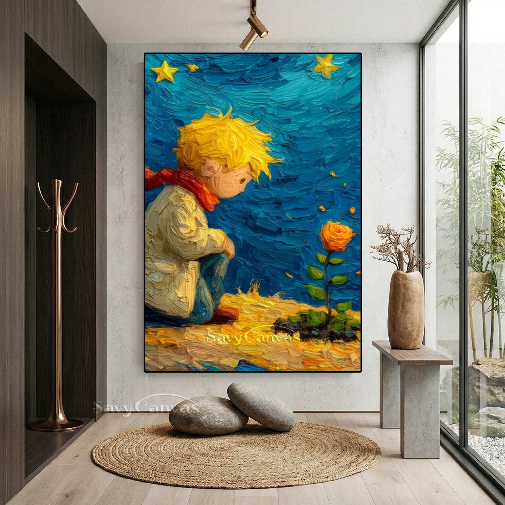 The Little Prince & Rose Impasto Oil Painting Wall Art #SS 171