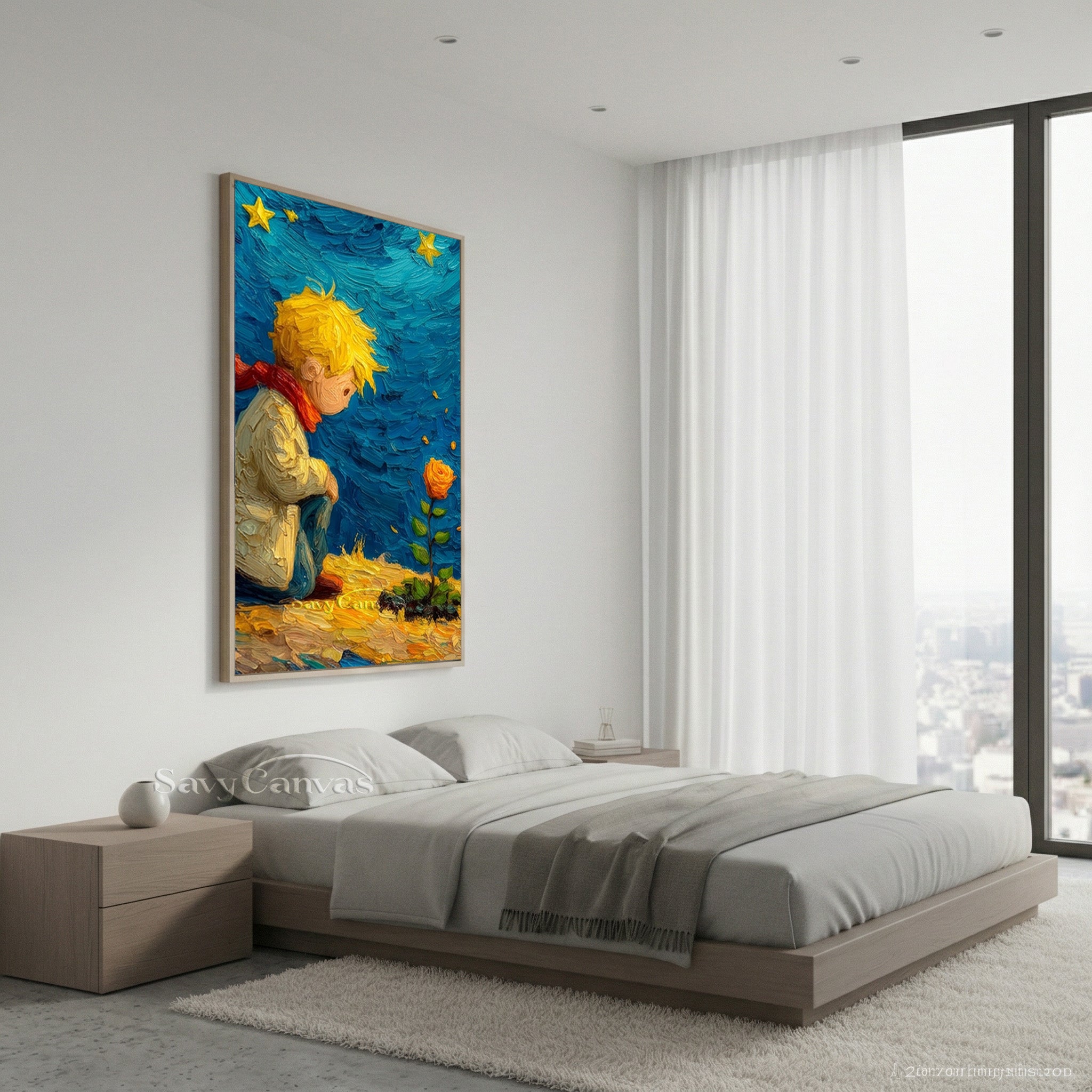 The Little Prince & Rose Impasto Oil Painting Wall Art #SS 171