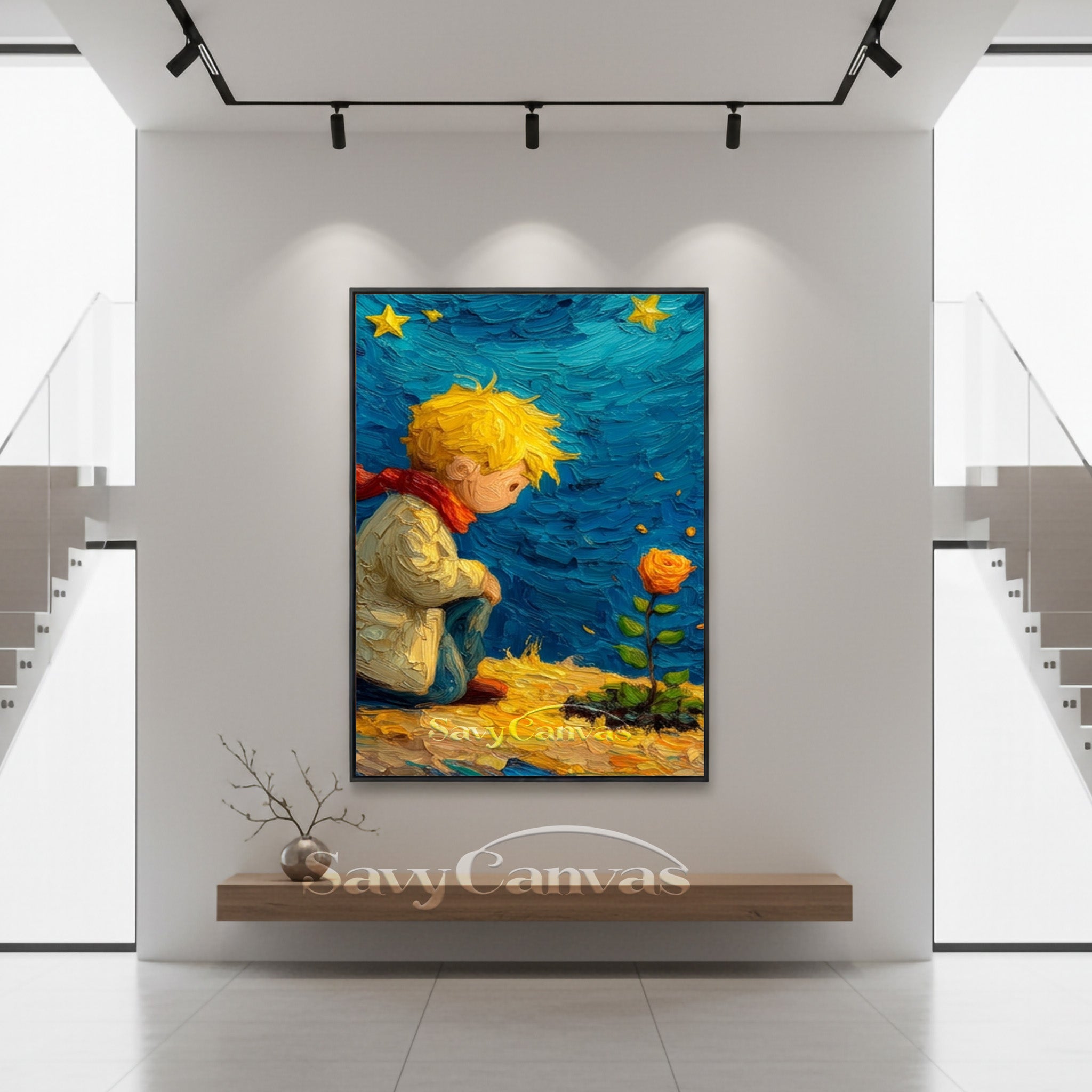 The Little Prince & Rose Impasto Oil Painting Wall Art #SS 171