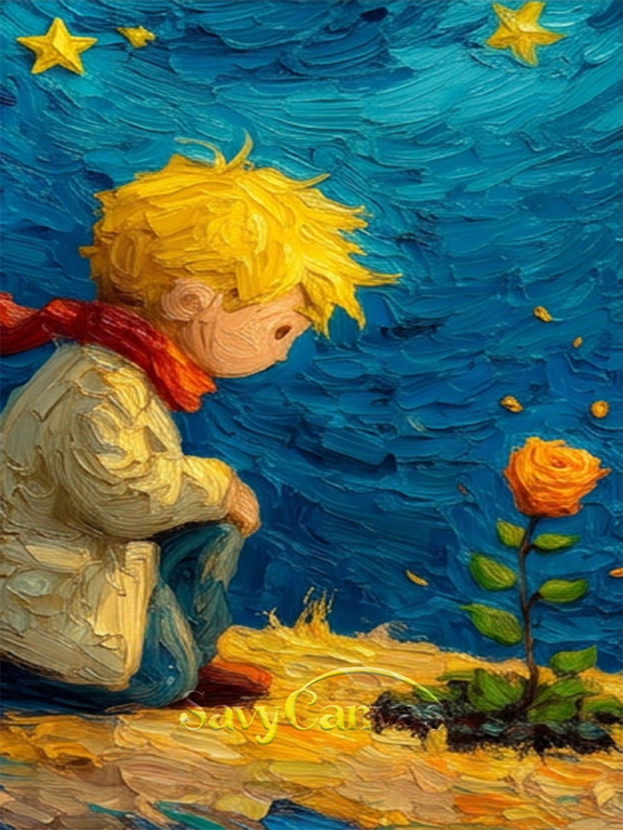 The Little Prince & Rose Impasto Oil Painting Wall Art #SS 171