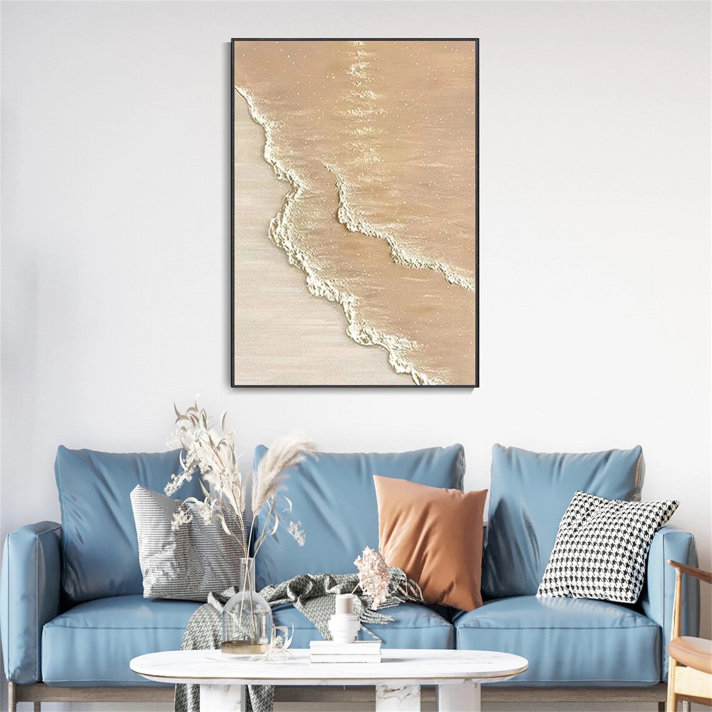 Calm Coastal Sand Textured Abstract - Beige and White Minimalist Oil Painting # JJ 133