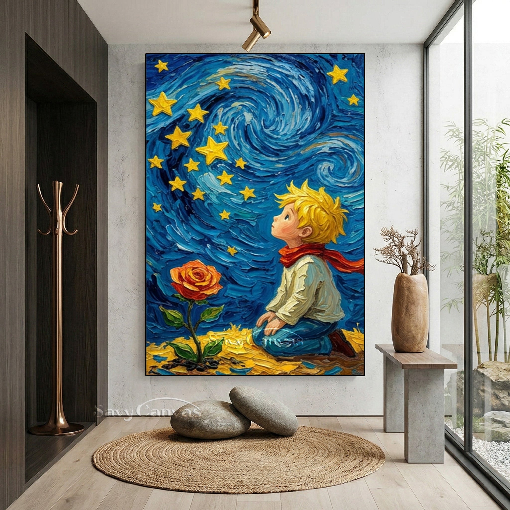 The Little Prince & Starry Night Textured Impasto Oil Painting #SS 174