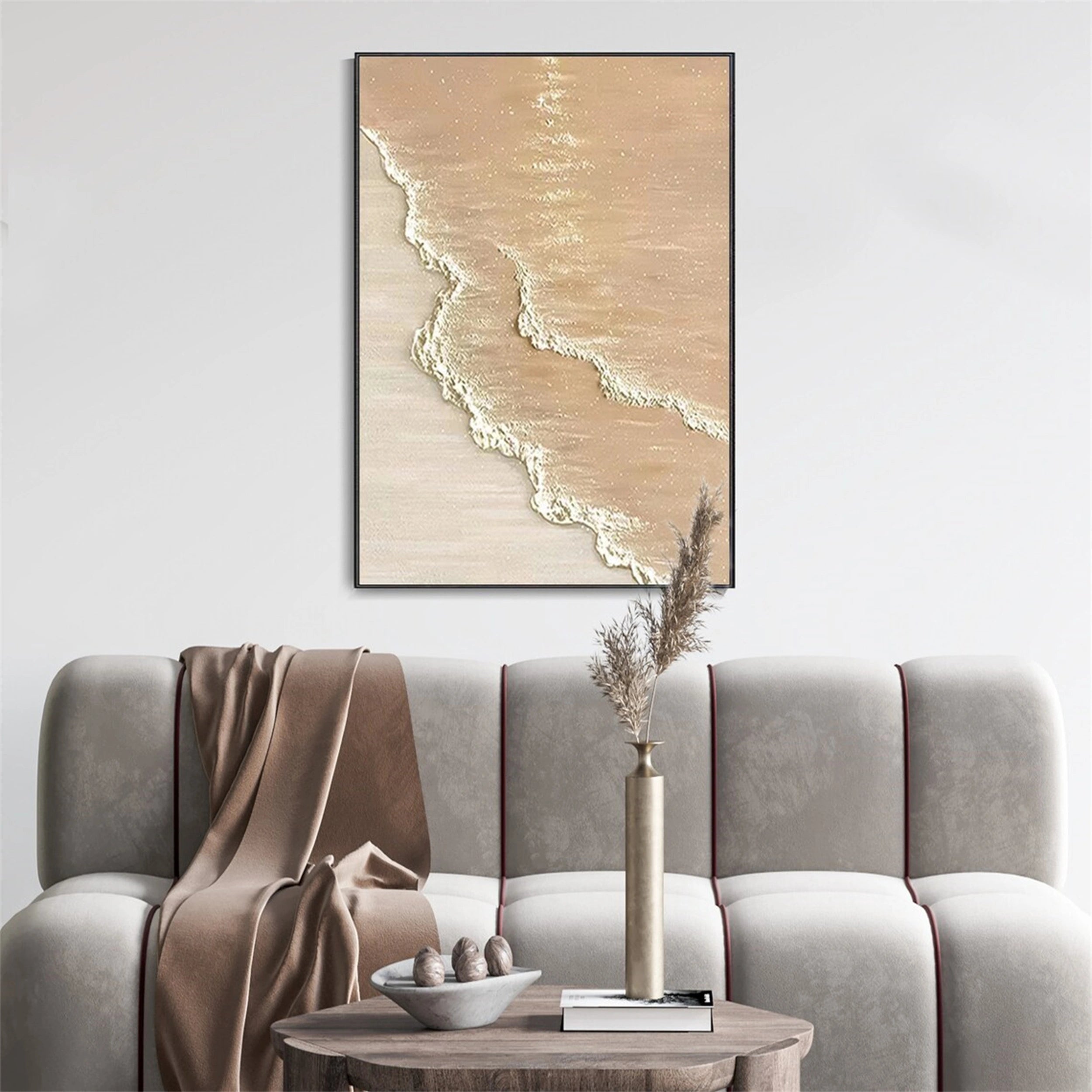 Beige and White Textured Beach Abstract Art - Modern Serene Decor
