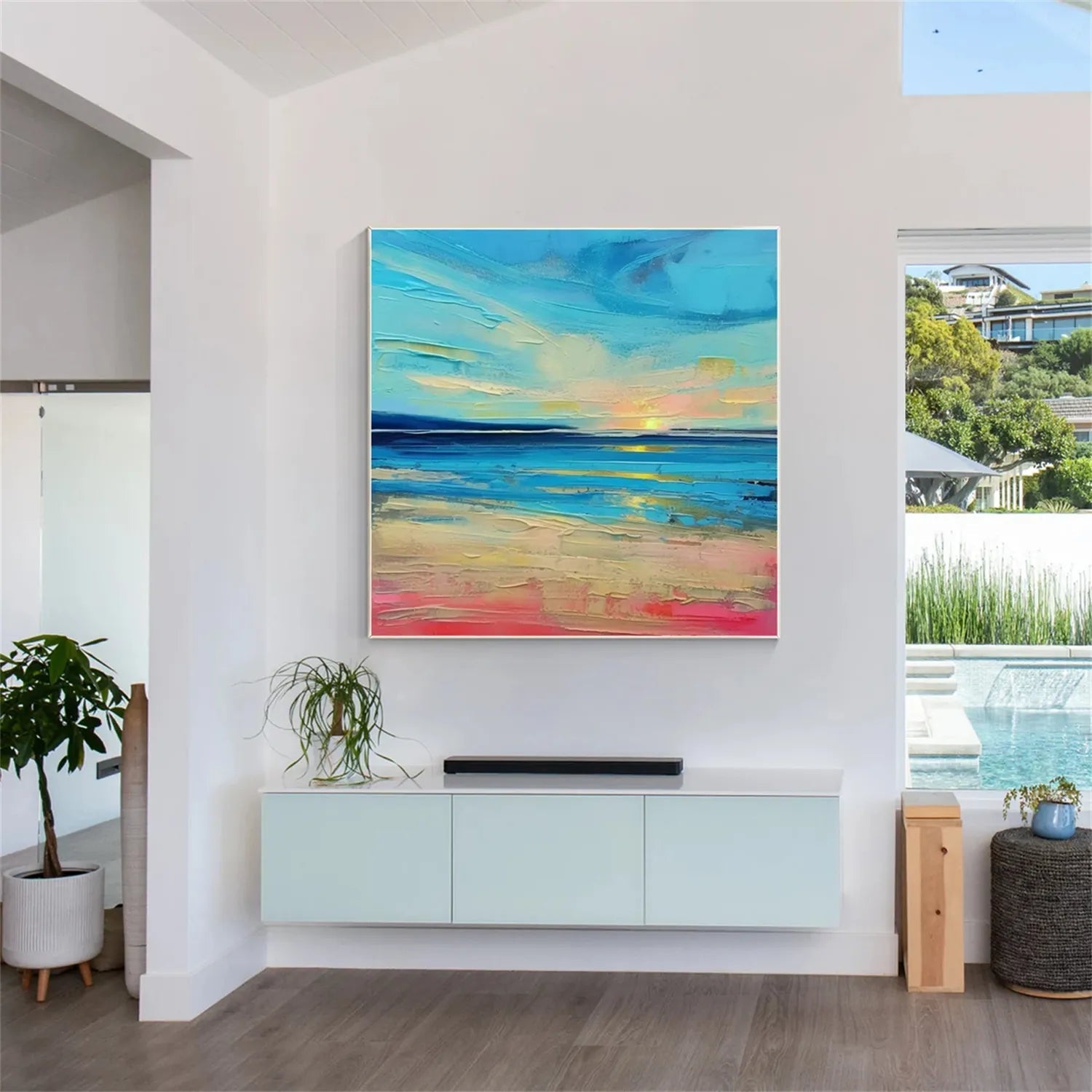 Sunrise Seascape Textured  Oil Painting - Modern Coastal Wall Decor #JJ 184