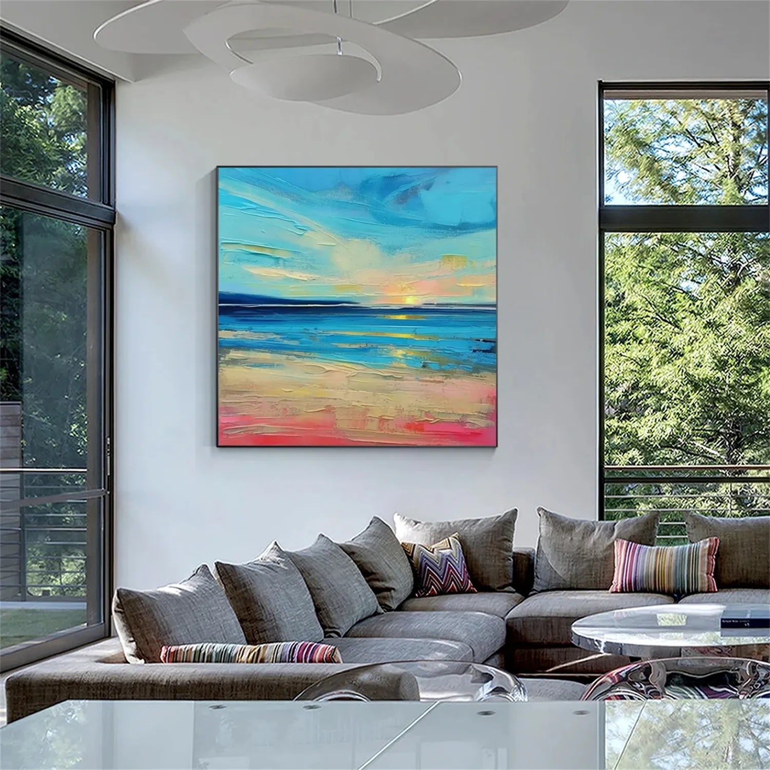Sunrise Seascape Textured  Oil Painting - Modern Coastal Wall Decor #JJ 184