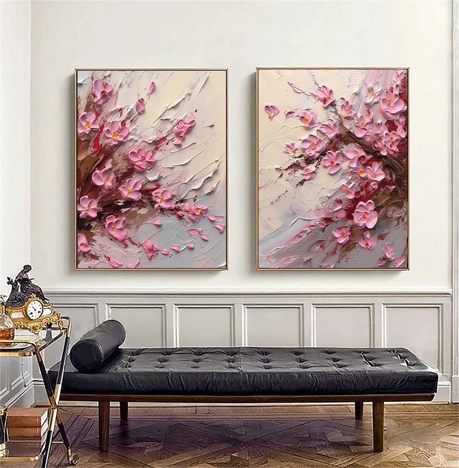 Exquisite Pink Floral Oil Paintings: Textured Masterpieces for Home Decor