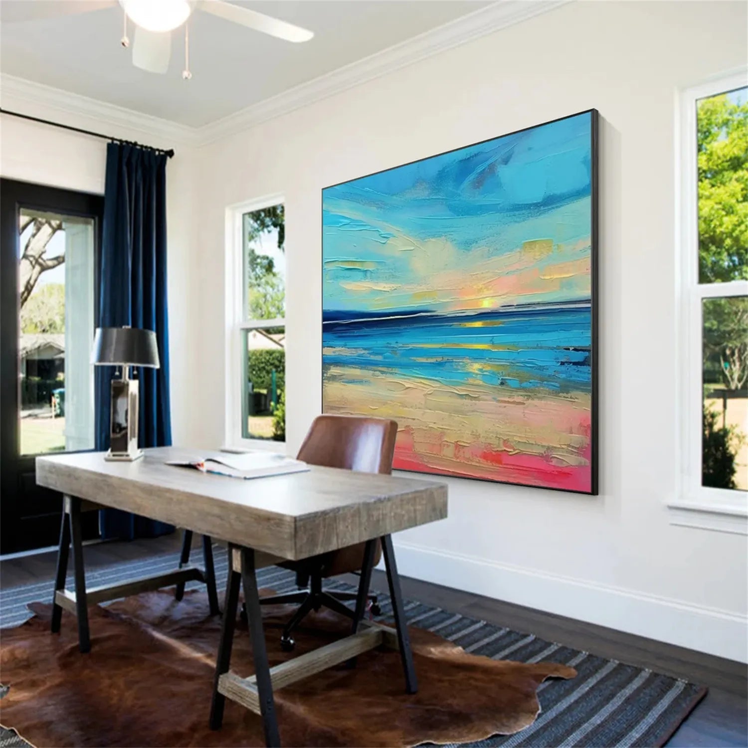 Sunrise Seascape Textured  Oil Painting - Modern Coastal Wall Decor #JJ 184