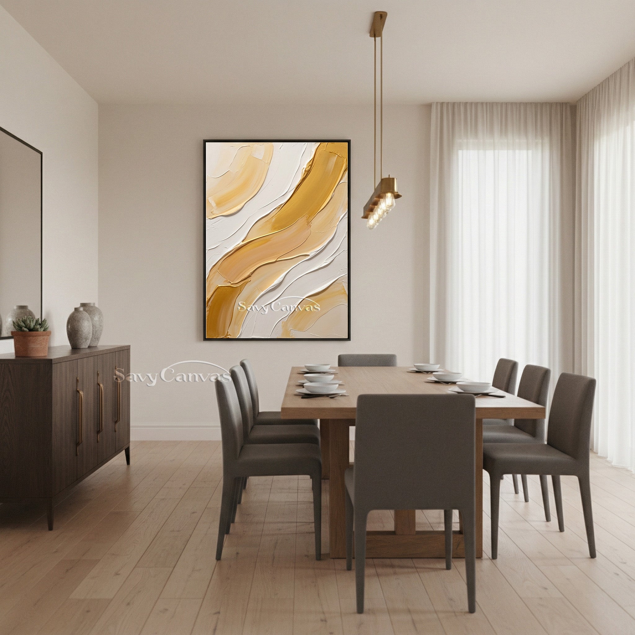Modern Gold & White Impasto Palette Knife Abstract Wall Art #SS 178