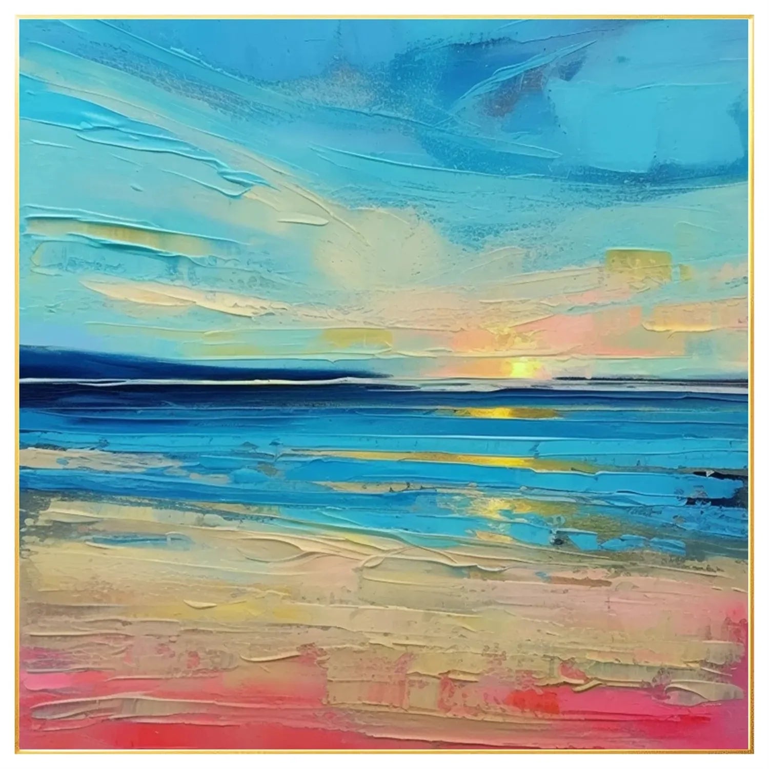 Sunrise Seascape Textured  Oil Painting - Modern Coastal Wall Decor #JJ 184
