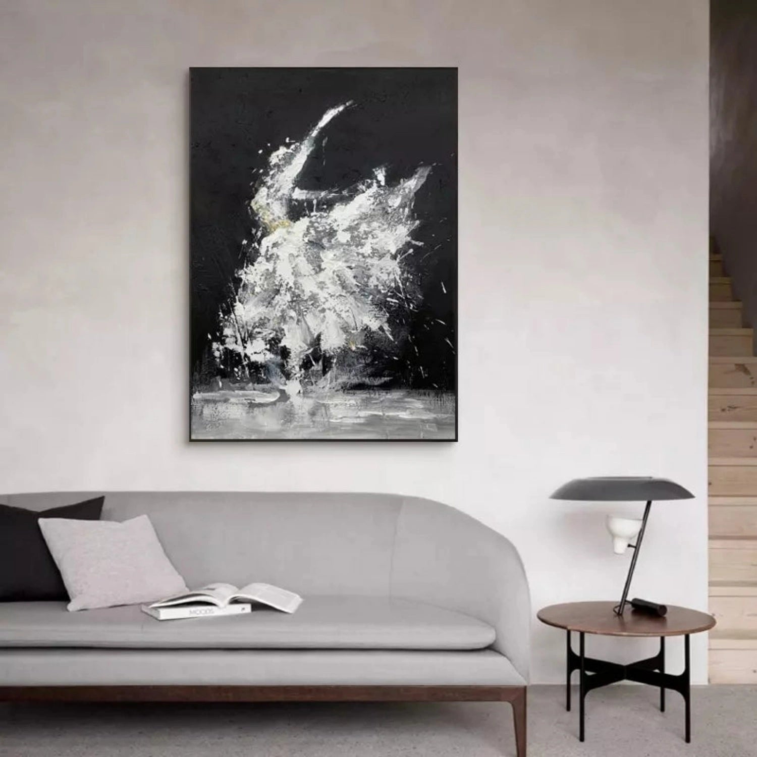 Abstract Dancer in Motion Oil Painting - Black and White Modern Dance