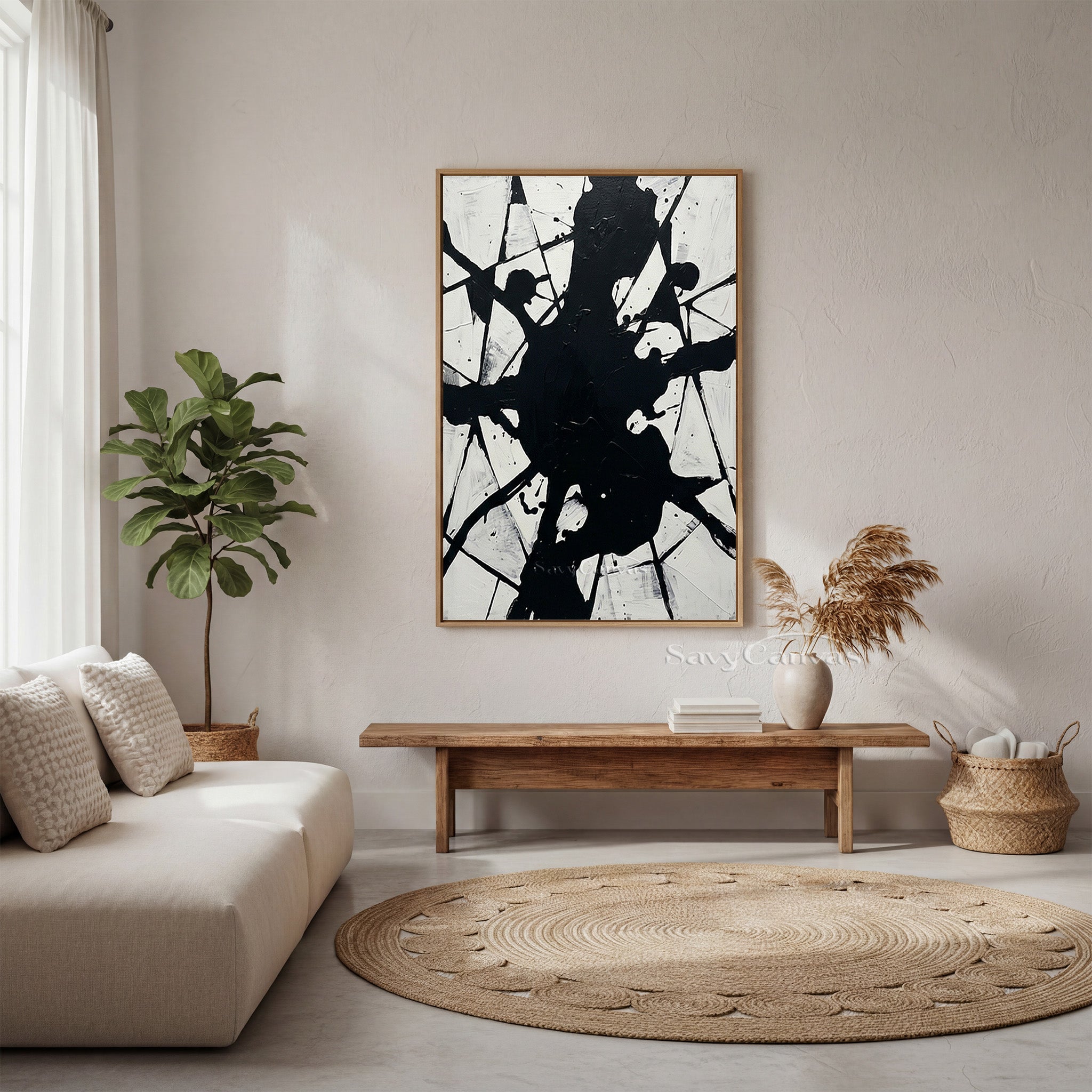 Bold Splatter Abstract Wall Art - Original Black & White Painting #JJ 447