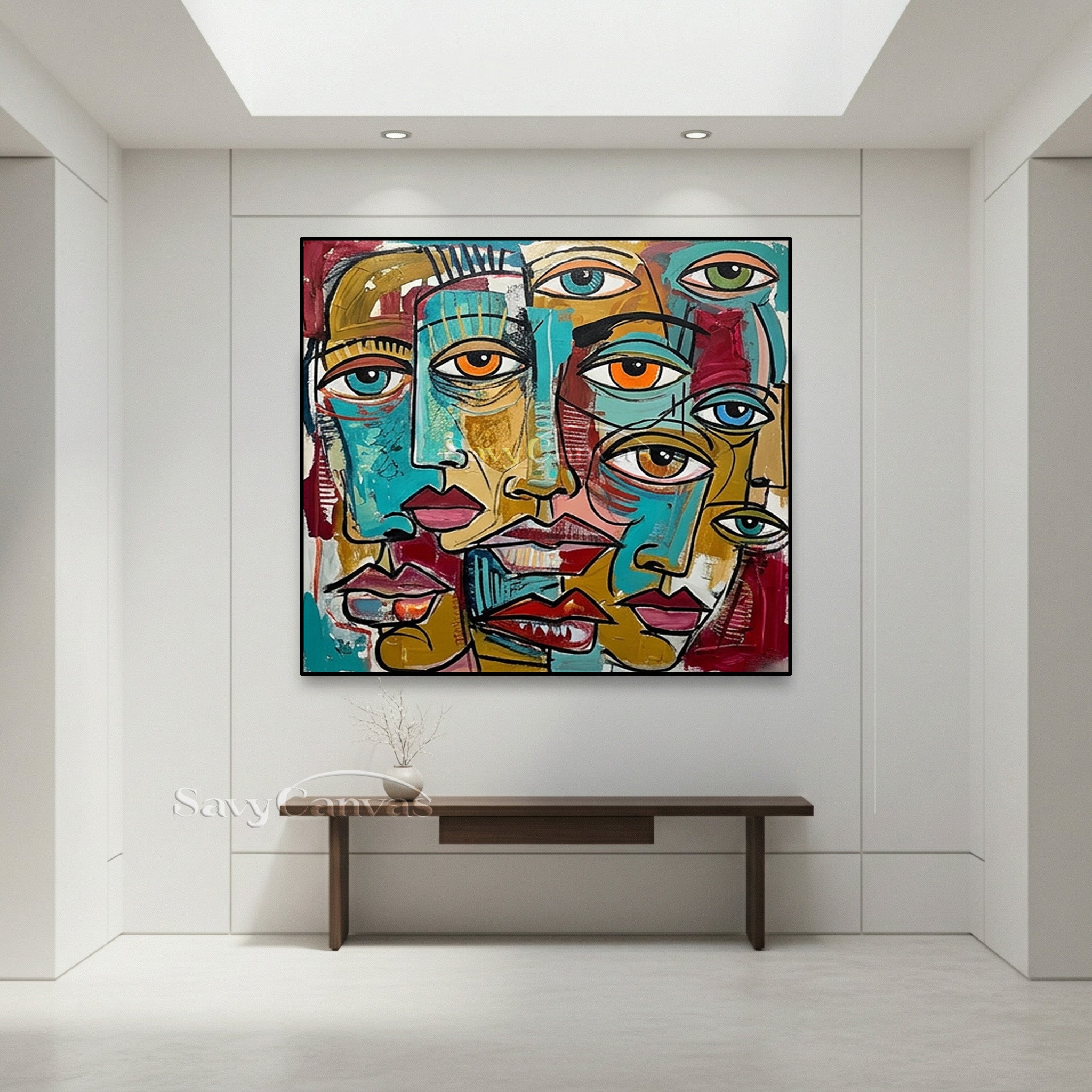 Modern Abstract Face Oil Painting | Colorful Cubist Wall Art Canvas #SS 101