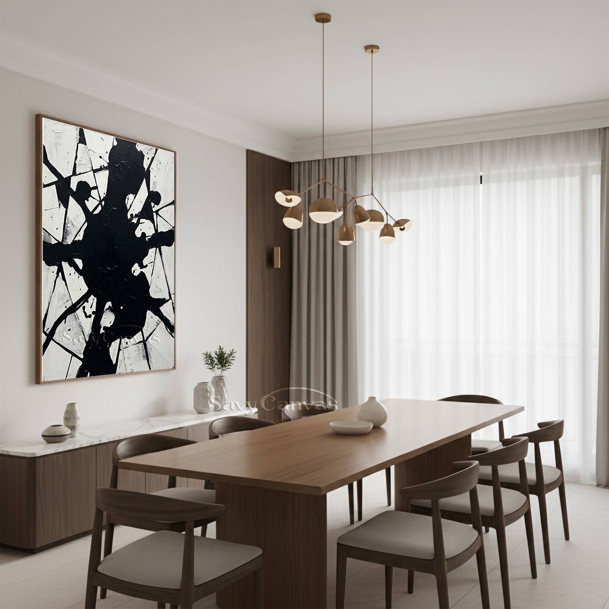 Bold Splatter Abstract Wall Art - Original Black & White Painting #JJ 447