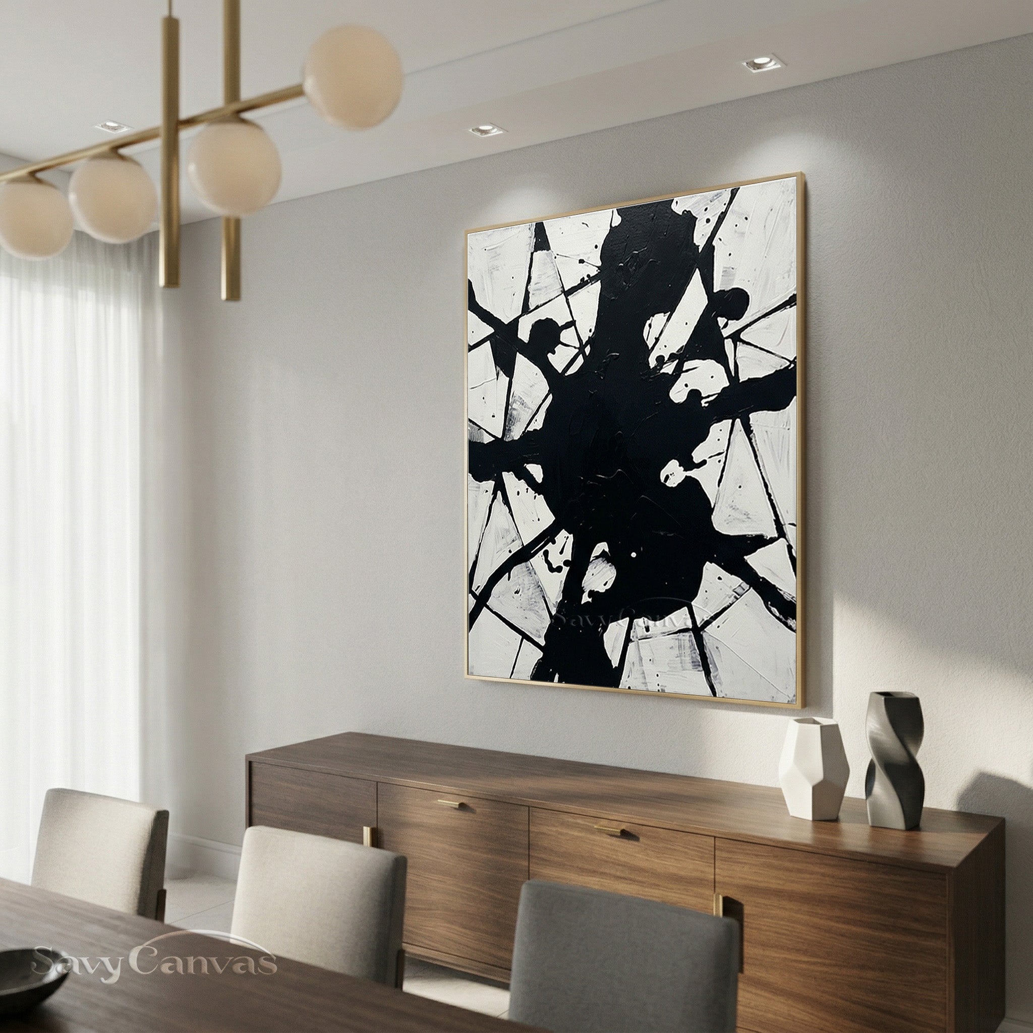 Bold Splatter Abstract Wall Art - Original Black & White Painting #JJ 447